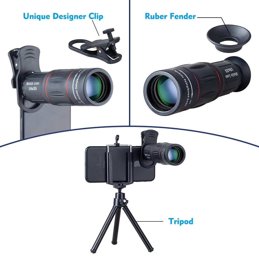 APEXEL 18X Zoom Telescope Lens – High-Power Monocular Camera Lens for iPhone & Samsung Smartphones | Perfect for Camping, Hunting & Sports Photography