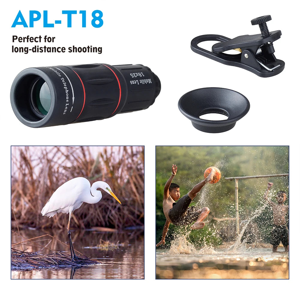 APEXEL 18X Zoom Telescope Lens – High-Power Monocular Camera Lens for iPhone & Samsung Smartphones | Perfect for Camping, Hunting & Sports Photography