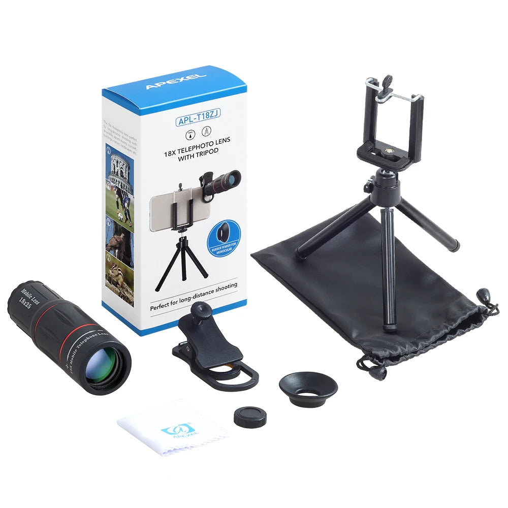 APEXEL 18X Zoom Telescope Lens – High-Power Monocular Camera Lens for iPhone & Samsung Smartphones | Perfect for Camping, Hunting & Sports Photography