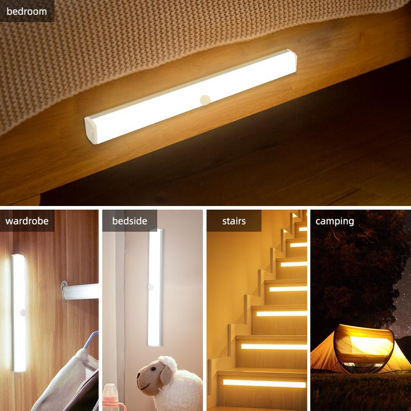 LED Motion Sensor Bar Light Rechargeable Induction Night Light Portable Cordless Magnetic Cabinet Lamp for Kitchen Room Bedside