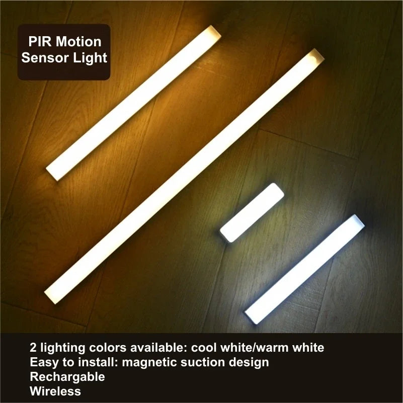 LED Motion Sensor Bar Light Rechargeable Induction Night Light Portable Cordless Magnetic Cabinet Lamp for Kitchen Room Bedside