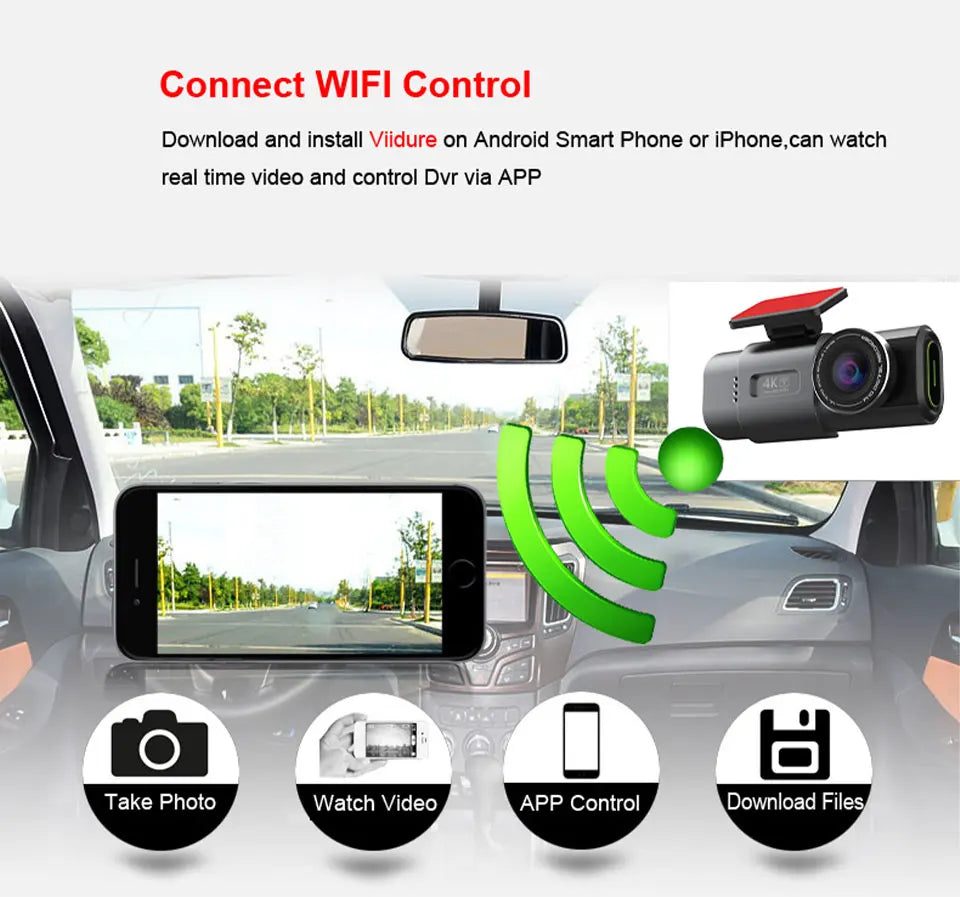Dash Cam Dual Lens 4K UHD – Night Vision, Wi-Fi, GPS & 24H Parking Mode