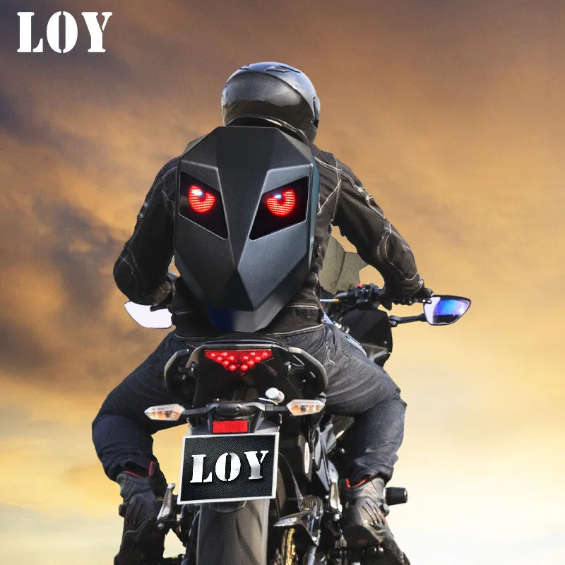 LED Knight Cycling Backpack – Smart Motorcycle Helmet Bag with Bluetooth APP Control & Waterproof Hard Shell