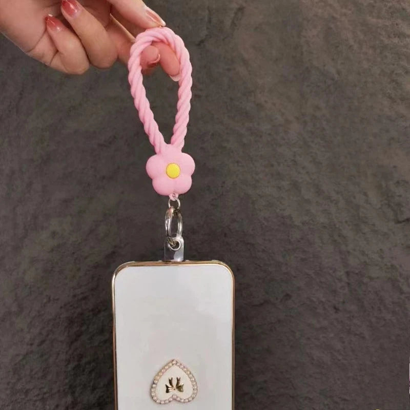 INS Color Flower Silicone Phone Lanyard | Cute Hand Rope & Keychain for Girls!