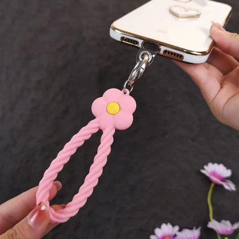 INS Color Flower Silicone Phone Lanyard | Cute Hand Rope & Keychain for Girls!