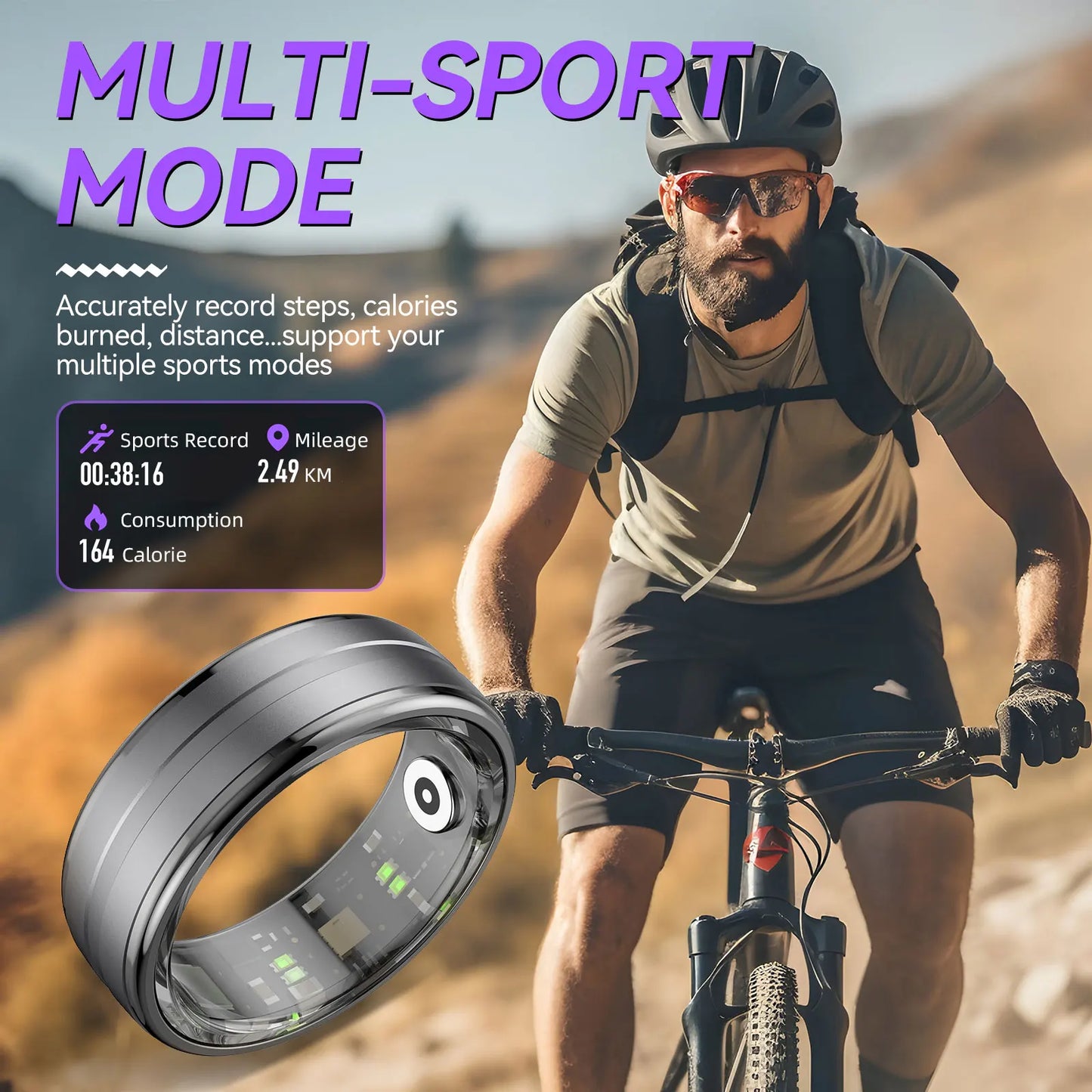 EIGIIS New R06 Smart Ring Men Women Heart Rate and Blood Oxygen Monitor IP68 & 5ATM Waterproof, Multi-sport Mode for Android IOS