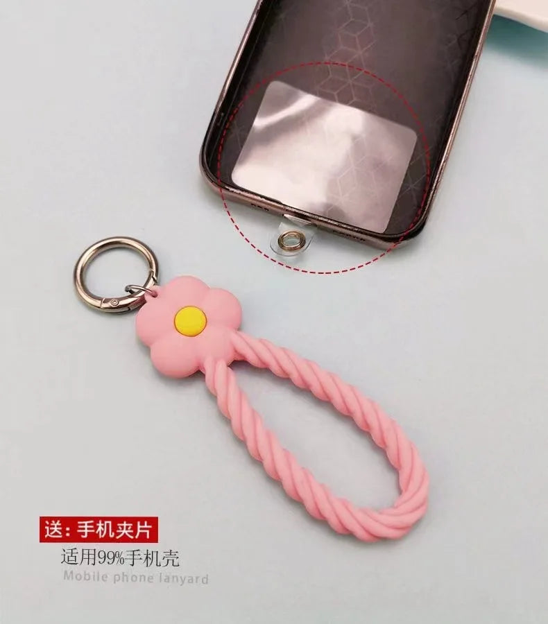INS Color Flower Silicone Phone Lanyard | Cute Hand Rope & Keychain for Girls!