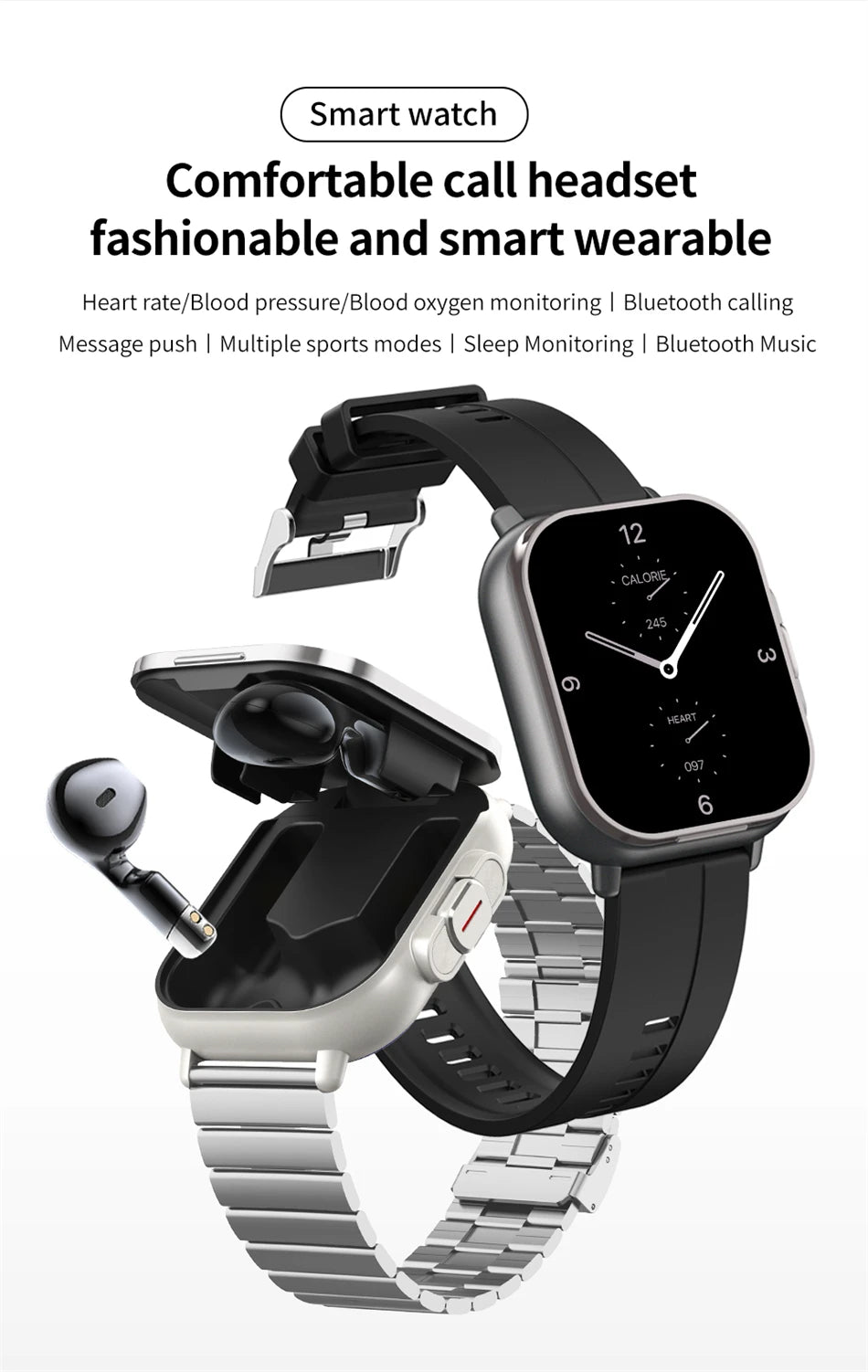 2-in-1 Smartwatch with Bluetooth Earphone