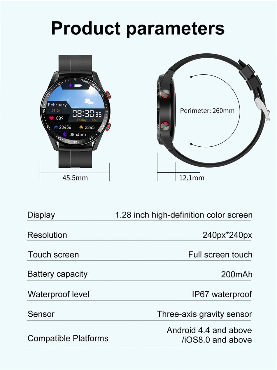 ECG+PPG Bluetooth Smartwatch for Men – Health & Fitness Tracker with Call Function