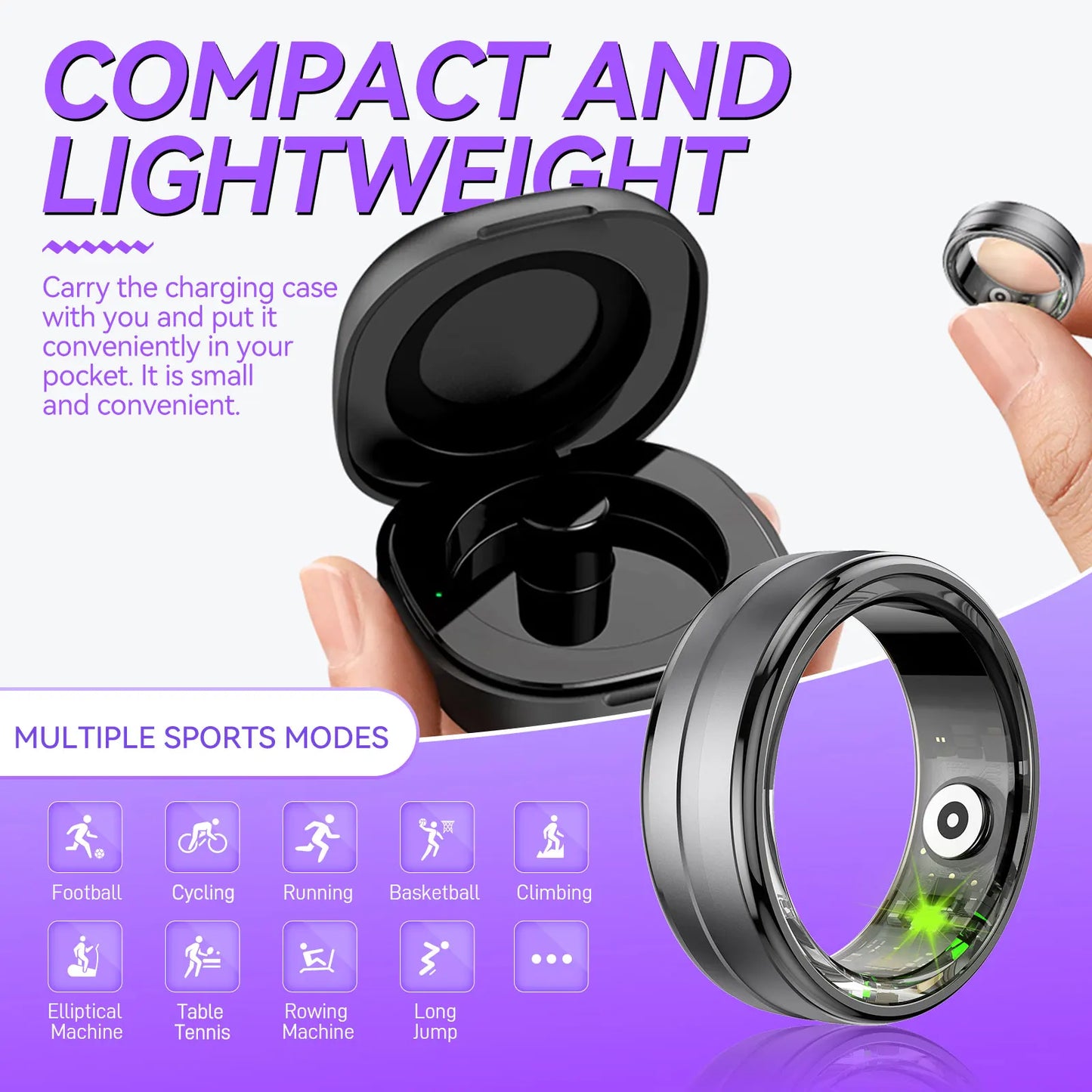 EIGIIS New R06 Smart Ring Men Women Heart Rate and Blood Oxygen Monitor IP68 & 5ATM Waterproof, Multi-sport Mode for Android IOS