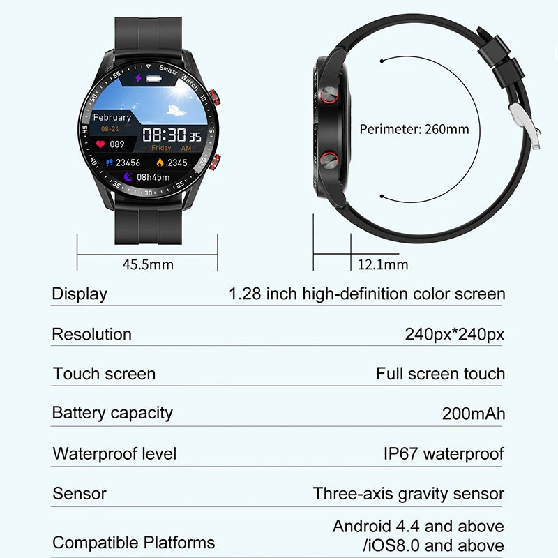 ECG+PPG Bluetooth Smartwatch for Men – Health & Fitness Tracker with Call Function
