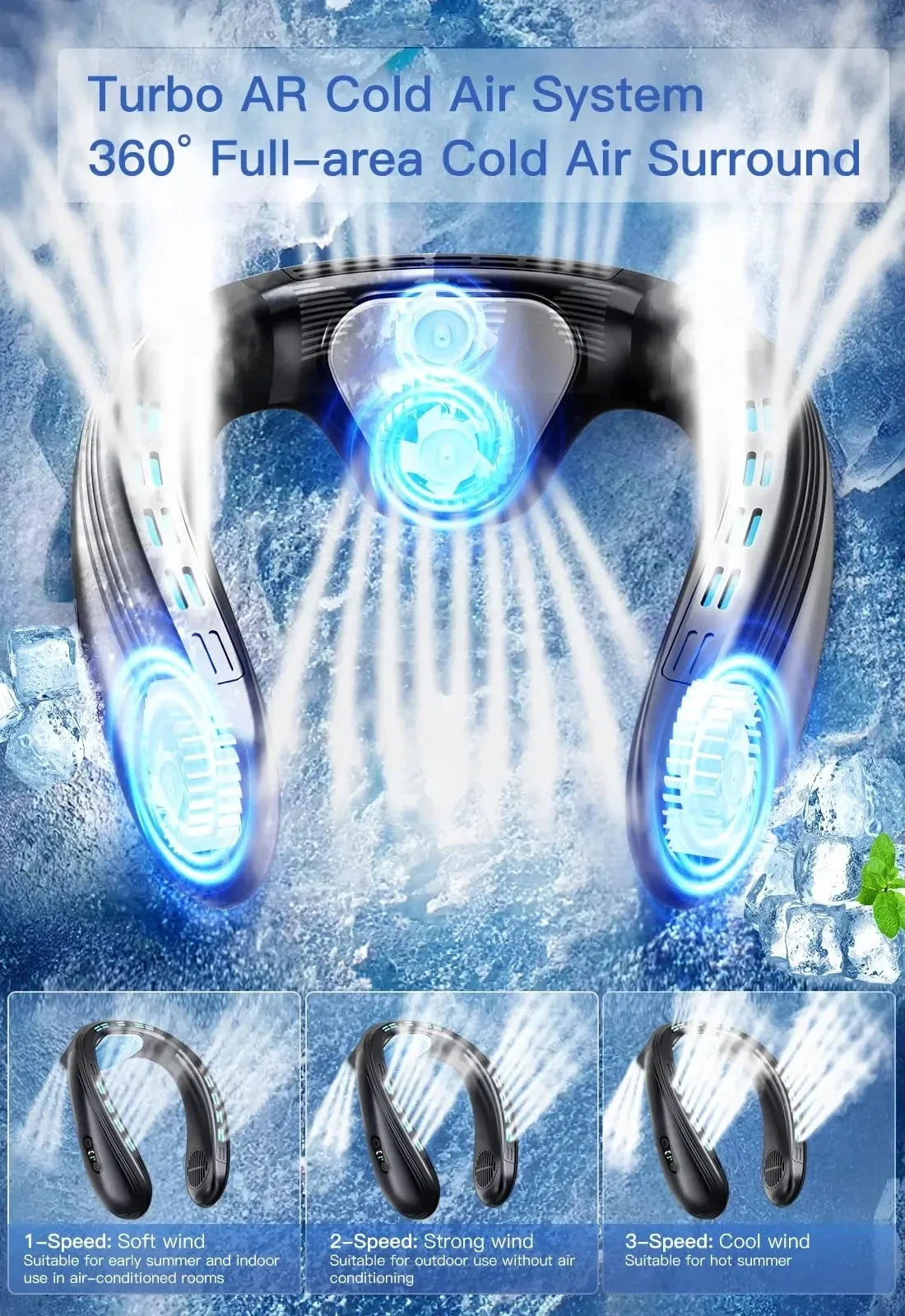 Portable Neck Air Conditioner – Rechargeable Bladeless Wearable Fan with Semiconductor Cooling | Personal Outdoor Neck Cooler
