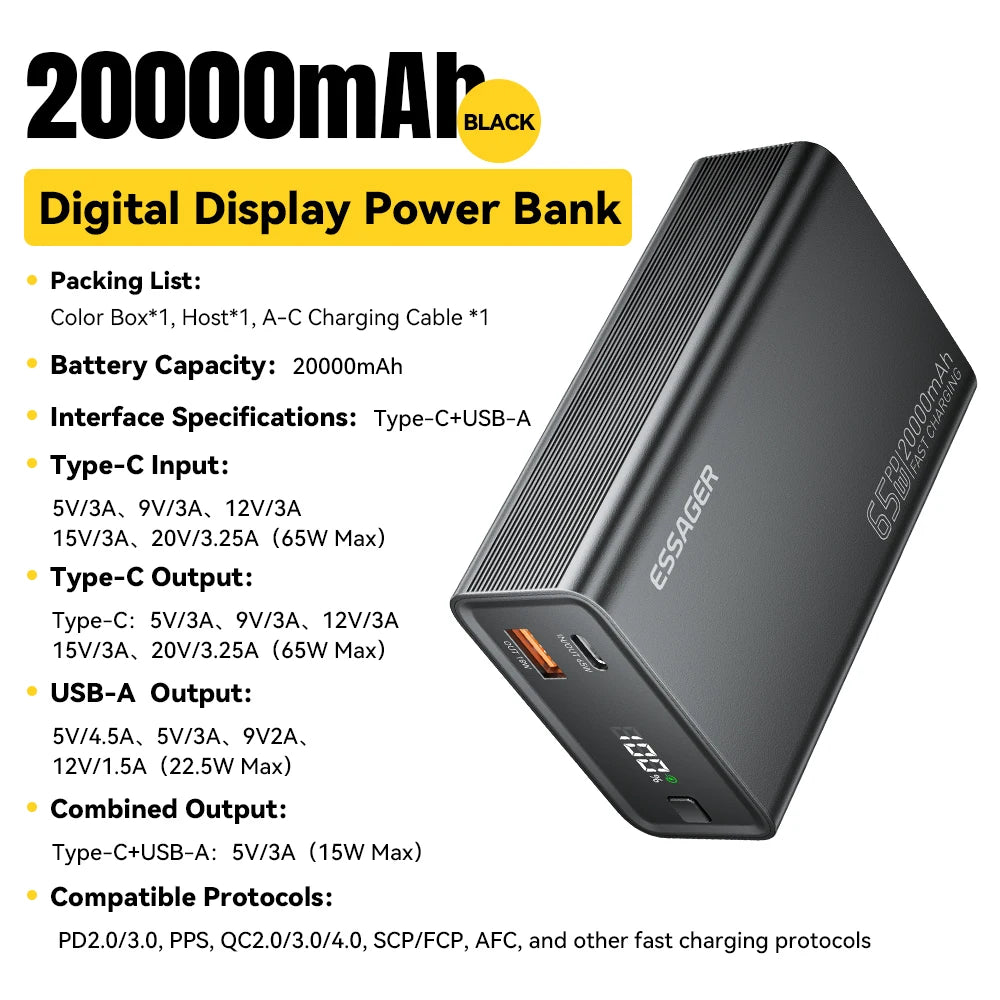 Essager 20000mAh QC3.0 PD3.0 Fast Charging Power Bank