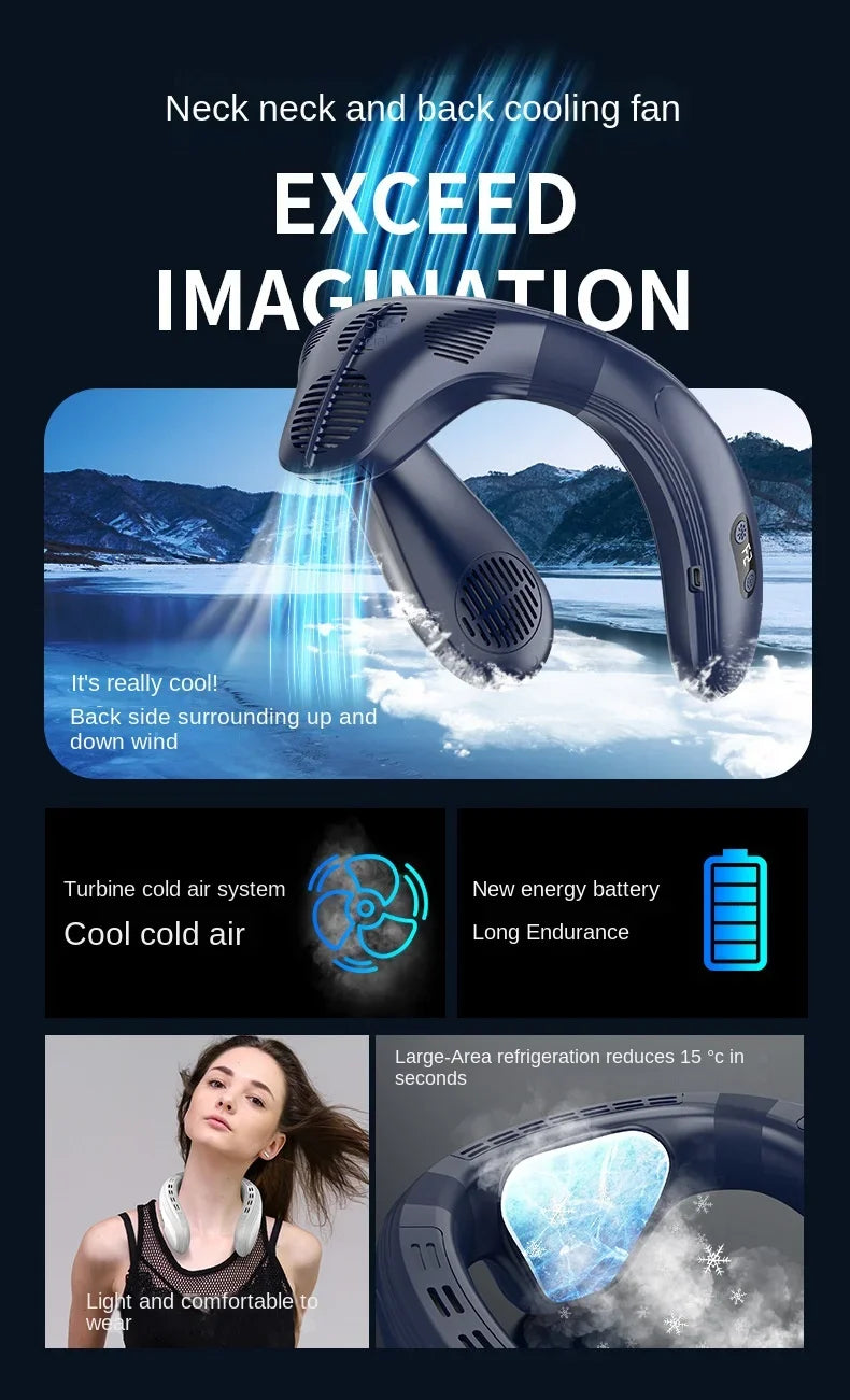 Portable Neck Air Conditioner – Rechargeable Bladeless Wearable Fan with Semiconductor Cooling | Personal Outdoor Neck Cooler