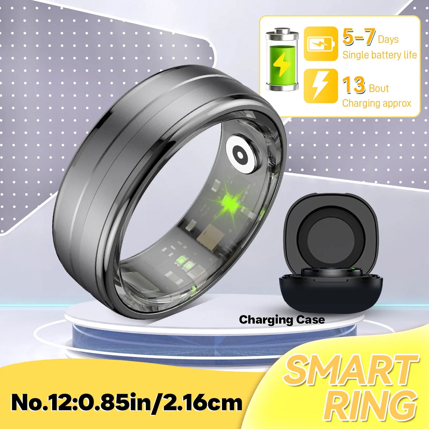 EIGIIS New R06 Smart Ring Men Women Heart Rate and Blood Oxygen Monitor IP68 & 5ATM Waterproof, Multi-sport Mode for Android IOS