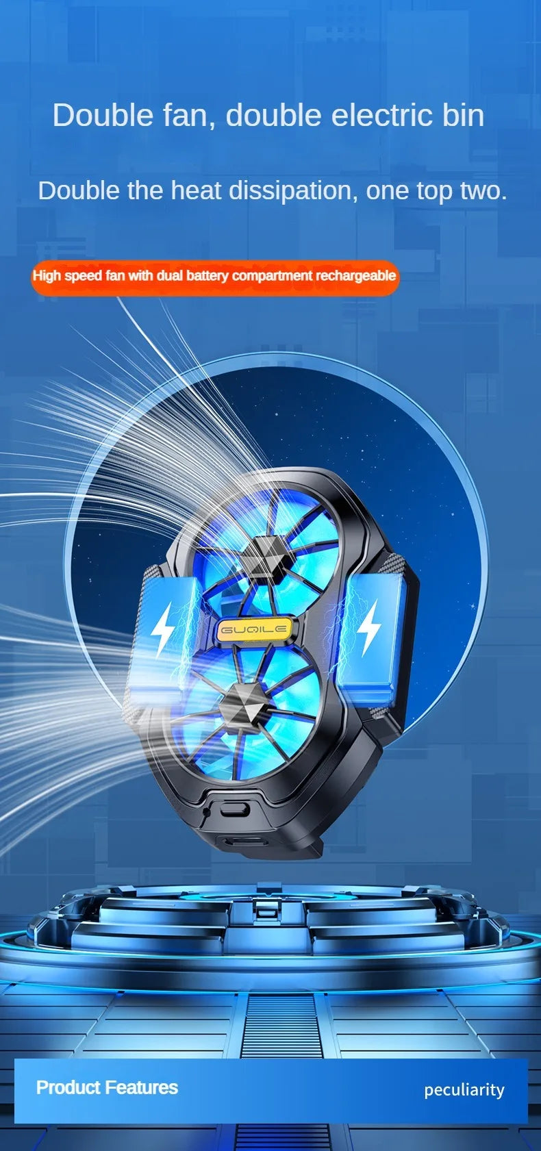 Dual-Fan Rechargeable Mobile Phone Cooling Radiator β Powerful & Efficient