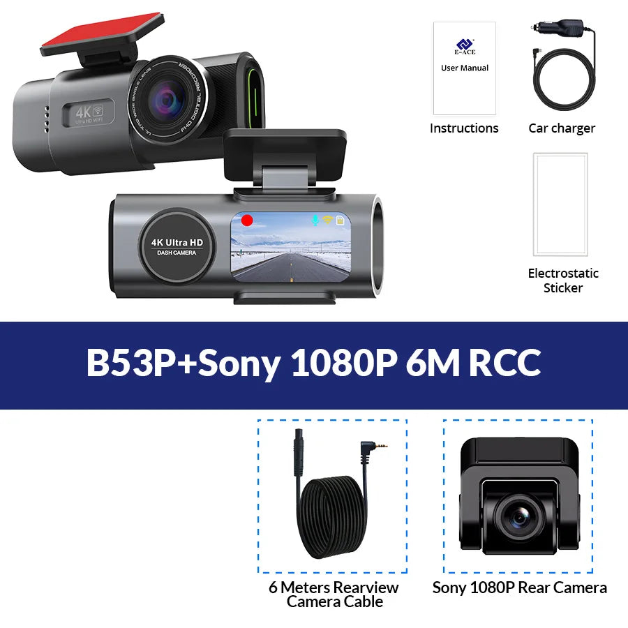 Dash Cam Dual Lens 4K UHD – Night Vision, Wi-Fi, GPS & 24H Parking Mode