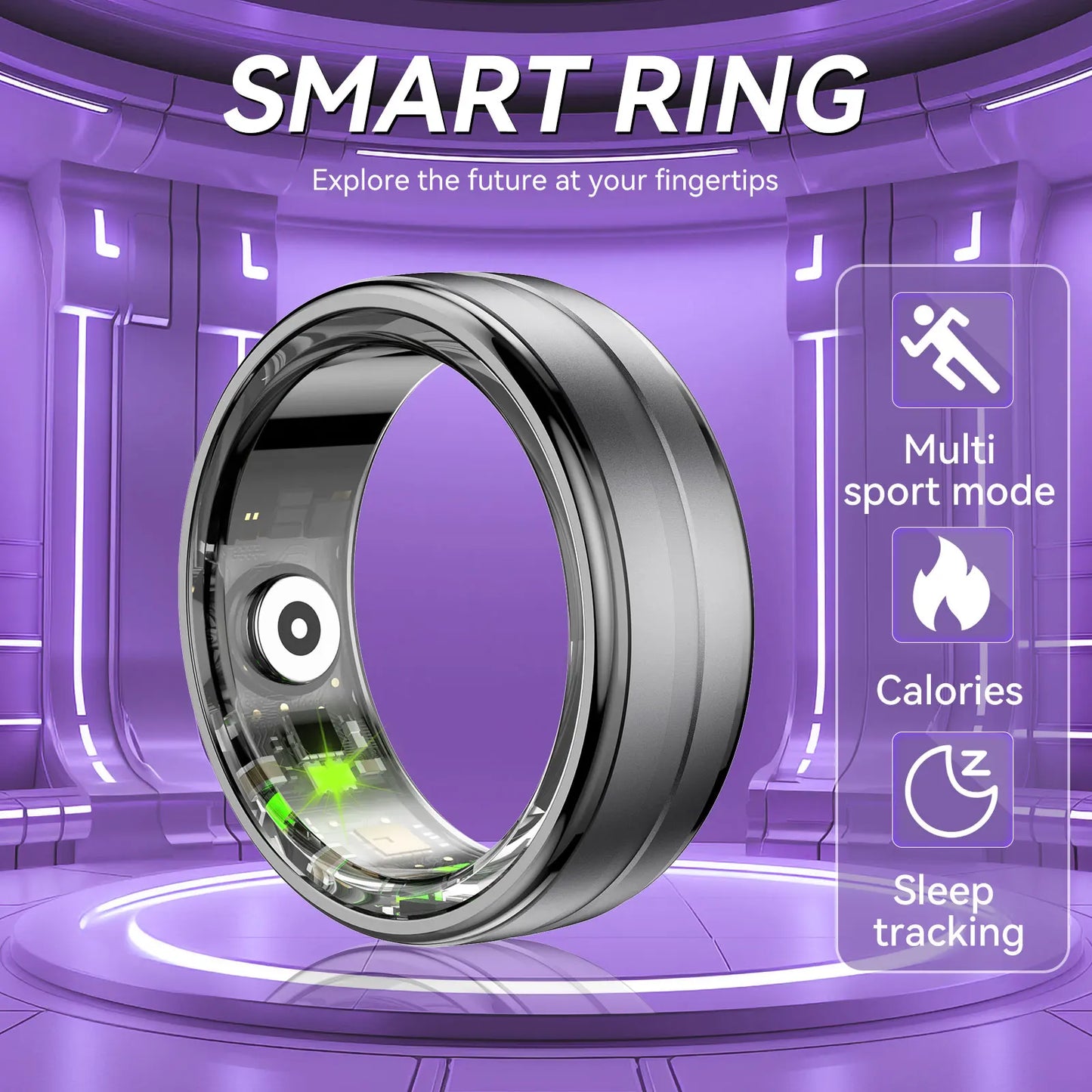 EIGIIS New R06 Smart Ring Men Women Heart Rate and Blood Oxygen Monitor IP68 & 5ATM Waterproof, Multi-sport Mode for Android IOS