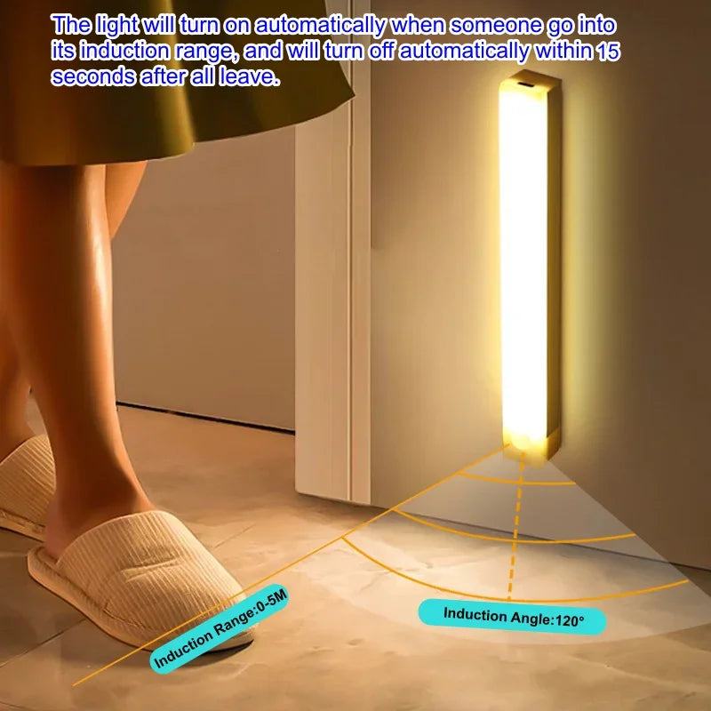 LED Motion Sensor Bar Light Rechargeable Induction Night Light Portable Cordless Magnetic Cabinet Lamp for Kitchen Room Bedside