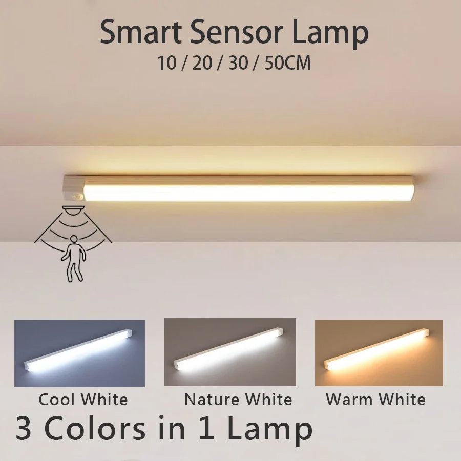 LED Motion Sensor Bar Light Rechargeable Induction Night Light Portable Cordless Magnetic Cabinet Lamp for Kitchen Room Bedside