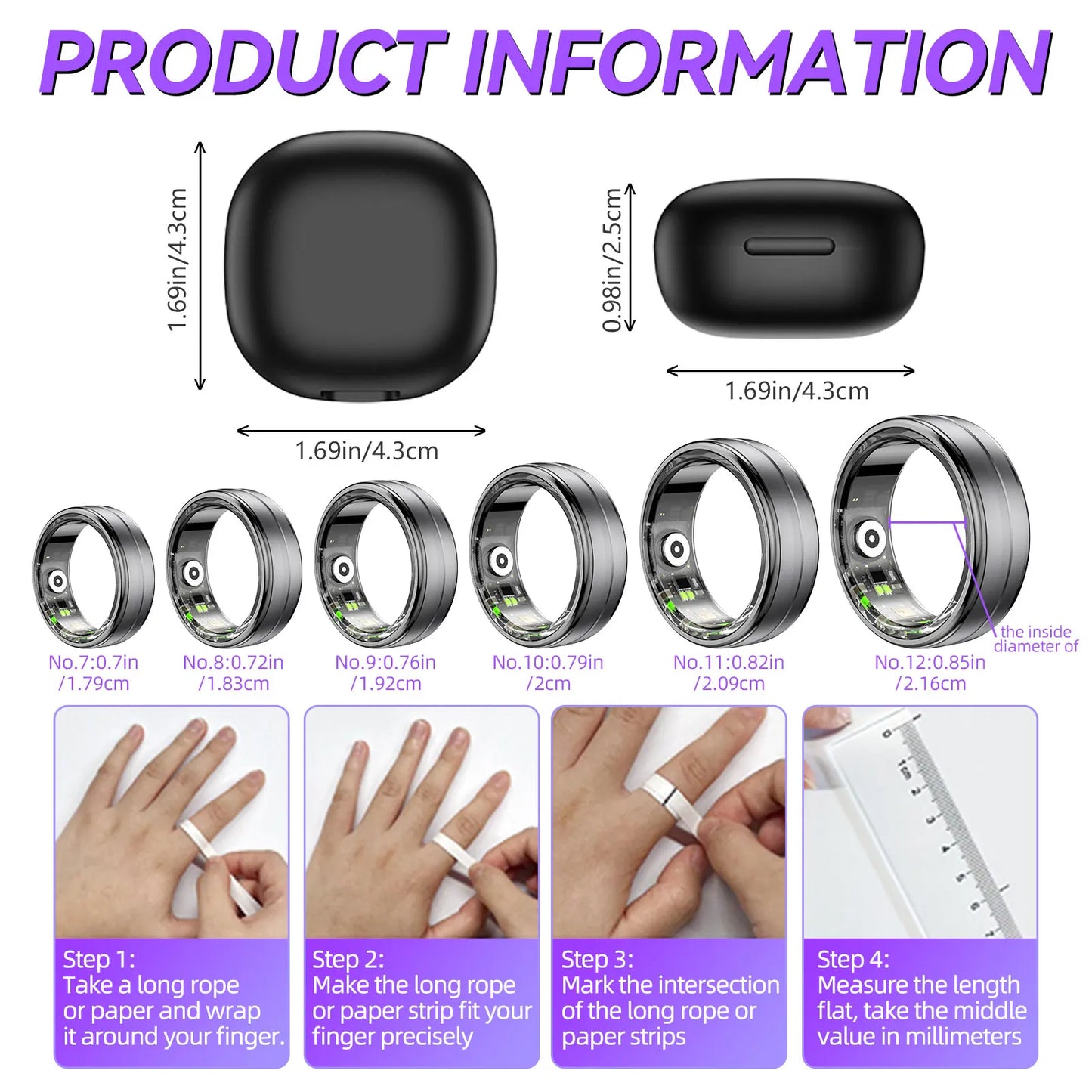 EIGIIS New R06 Smart Ring Men Women Heart Rate and Blood Oxygen Monitor IP68 & 5ATM Waterproof, Multi-sport Mode for Android IOS