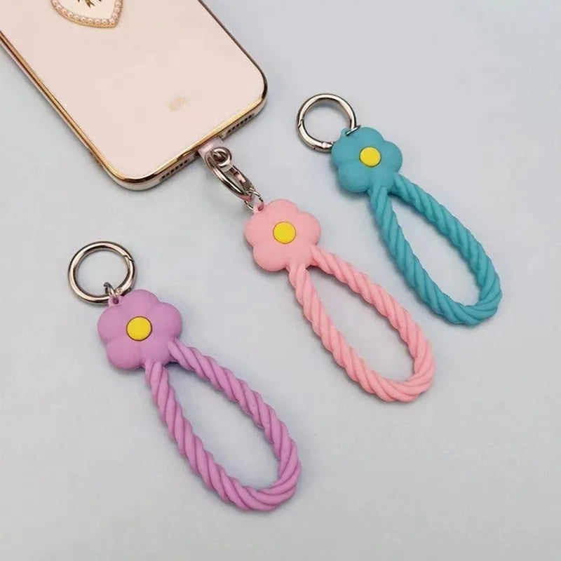 INS Color Flower Silicone Phone Lanyard | Cute Hand Rope & Keychain for Girls!