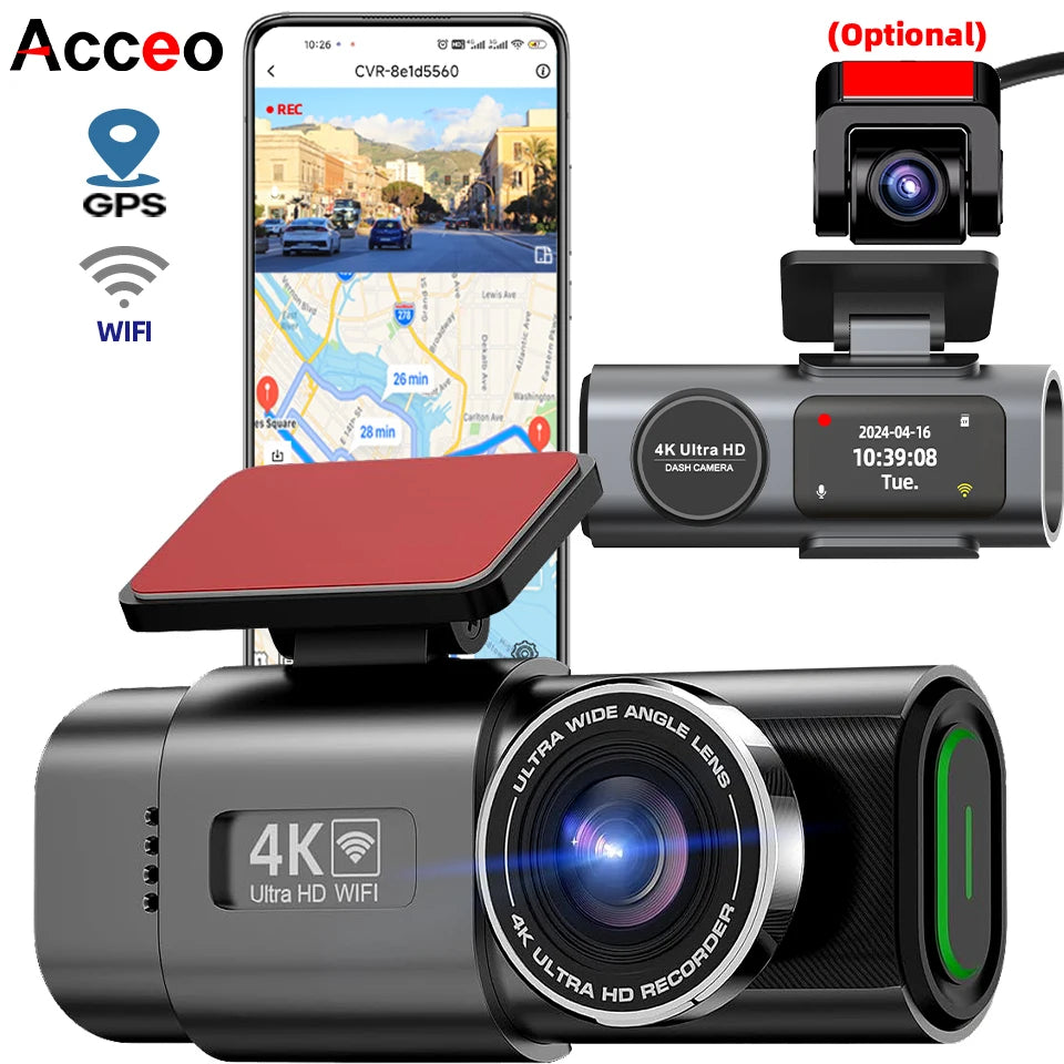 Dash Cam Dual Lens 4K UHD – Night Vision, Wi-Fi, GPS & 24H Parking Mode
