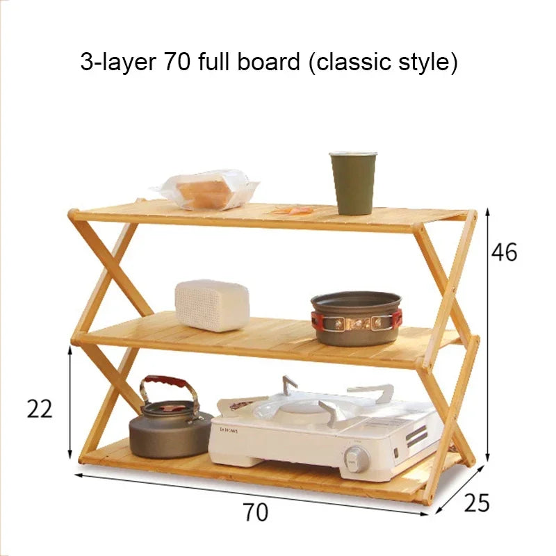 Multi-Tier Portable Folding Bamboo Camping Rack – Durable, High-Capacity & Versatile Picnic Table