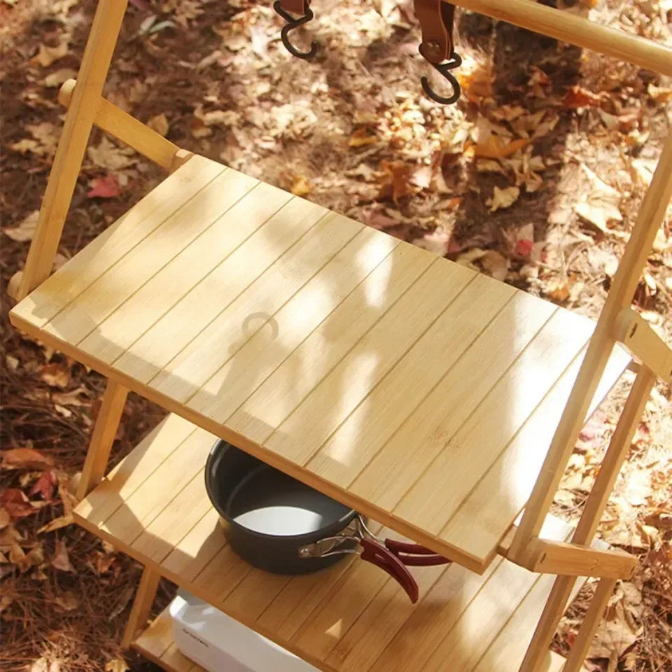 Multi-Tier Portable Folding Bamboo Camping Rack – Durable, High-Capacity & Versatile Picnic Table