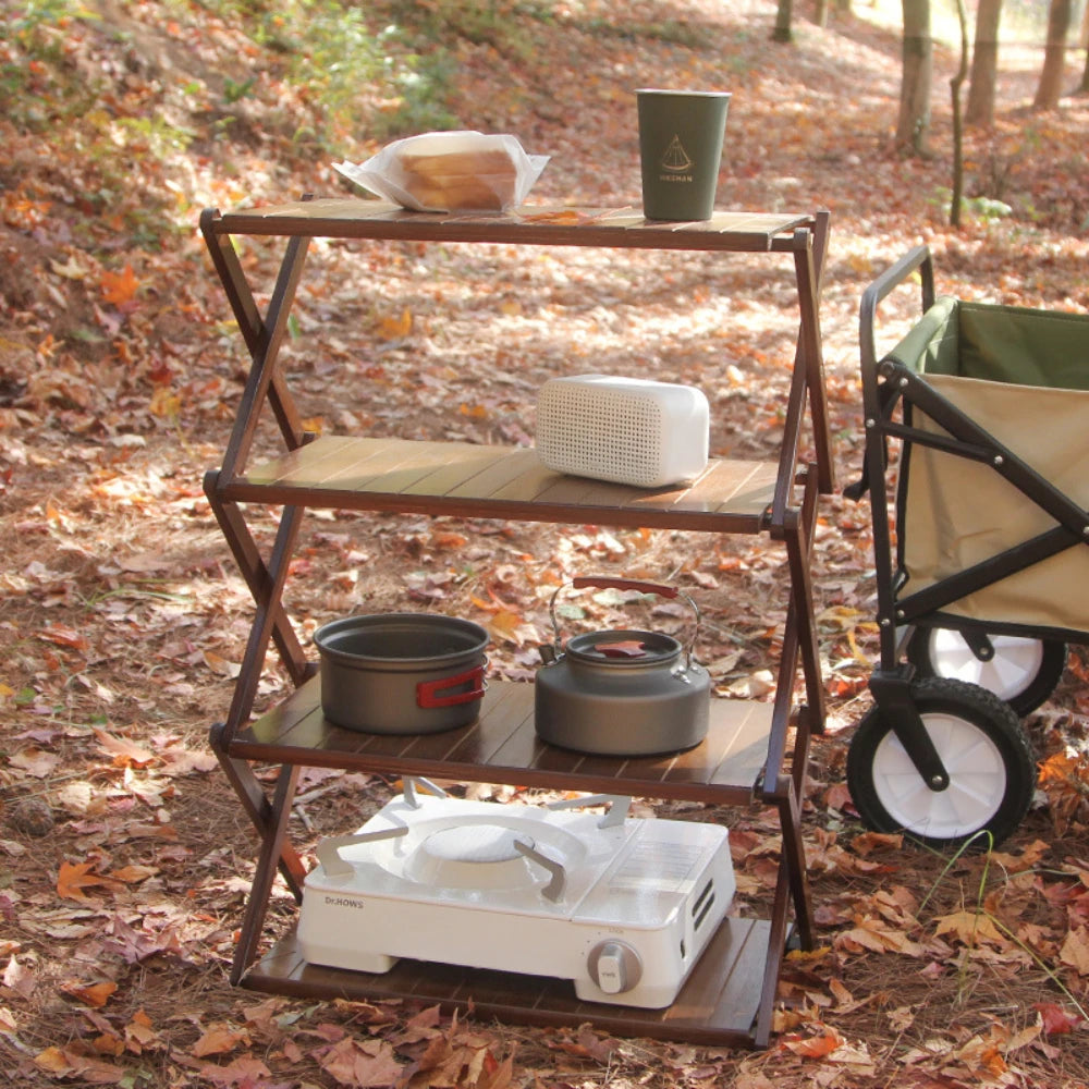 Multi-Tier Portable Folding Bamboo Camping Rack – Durable, High-Capacity & Versatile Picnic Table
