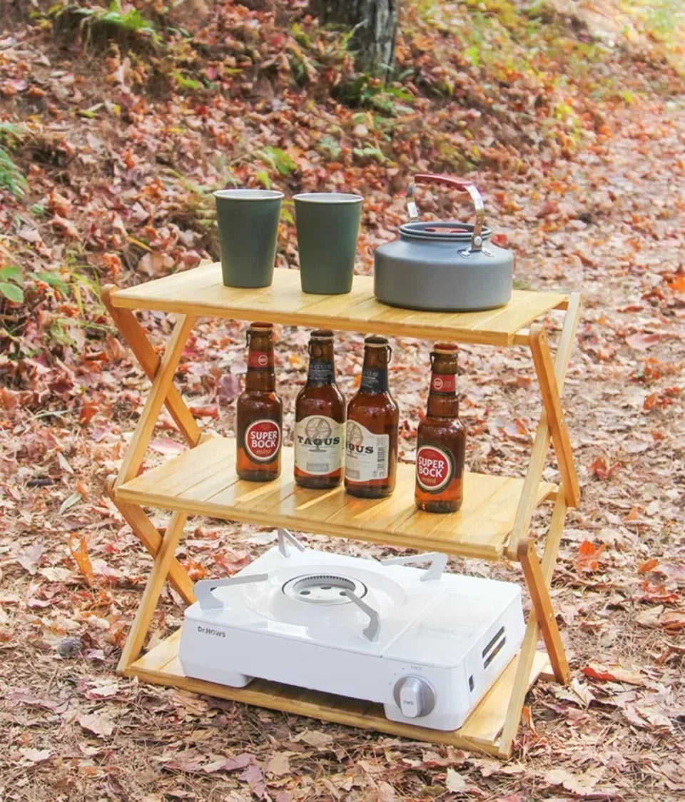 Multi-Tier Portable Folding Bamboo Camping Rack – Durable, High-Capacity & Versatile Picnic Table