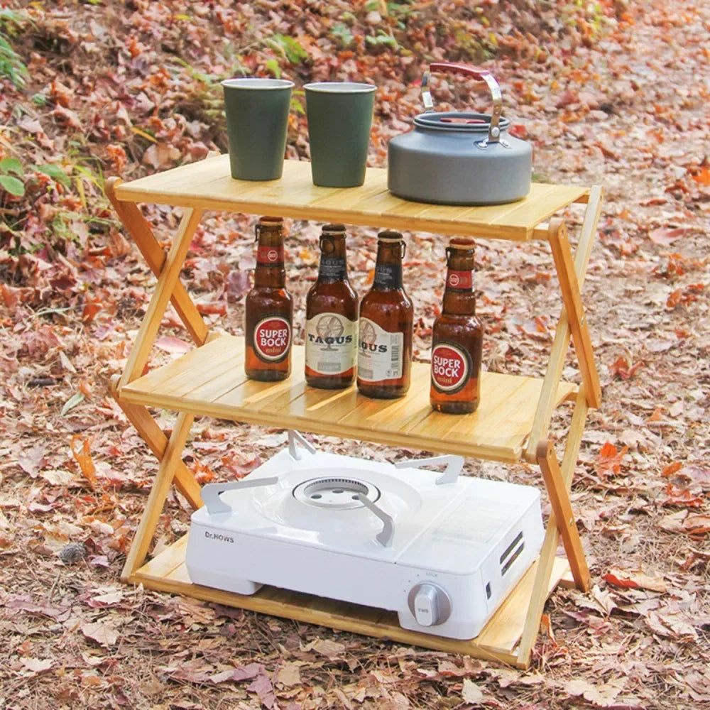 Multi-Tier Portable Folding Bamboo Camping Rack – Durable, High-Capacity & Versatile Picnic Table