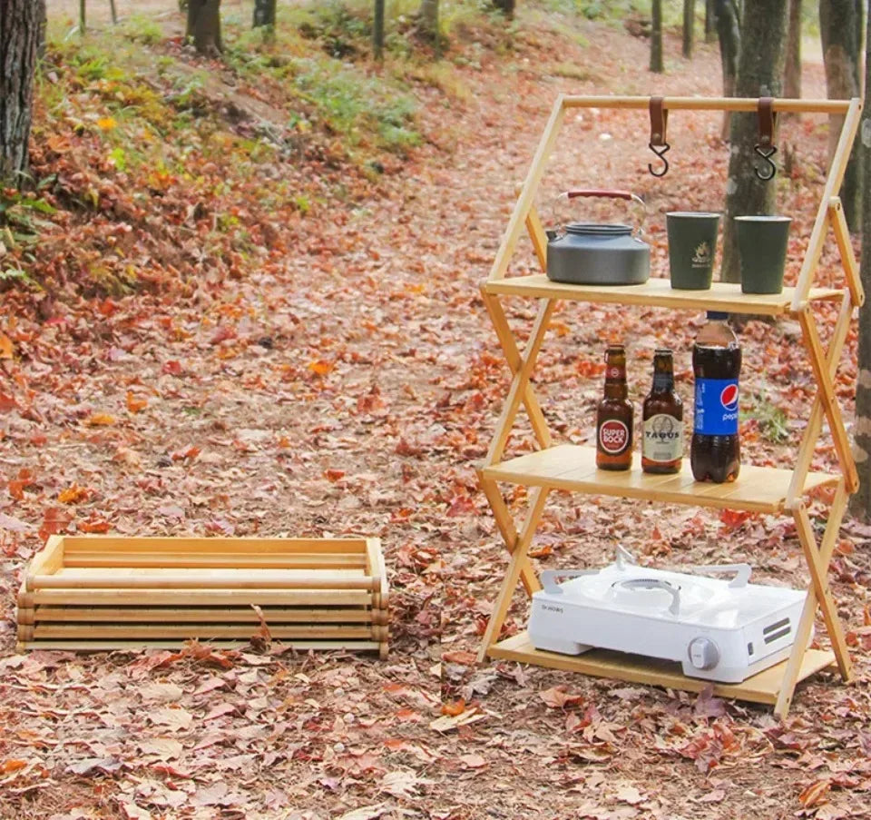 Multi-Tier Portable Folding Bamboo Camping Rack – Durable, High-Capacity & Versatile Picnic Table