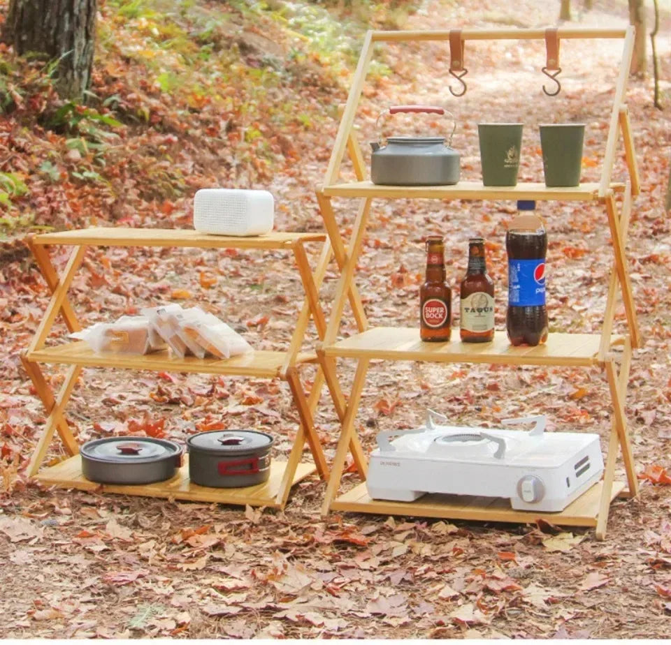 Multi-Tier Portable Folding Bamboo Camping Rack – Durable, High-Capacity & Versatile Picnic Table