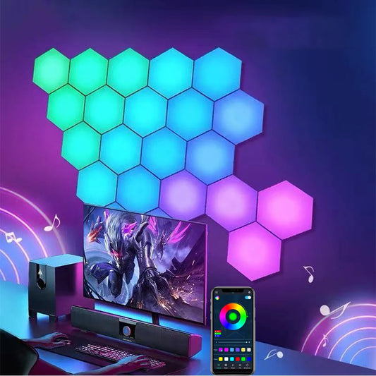 Hexagon LED Wall Lights – USB Powered RGB Night Lamp for DIY Home Decor