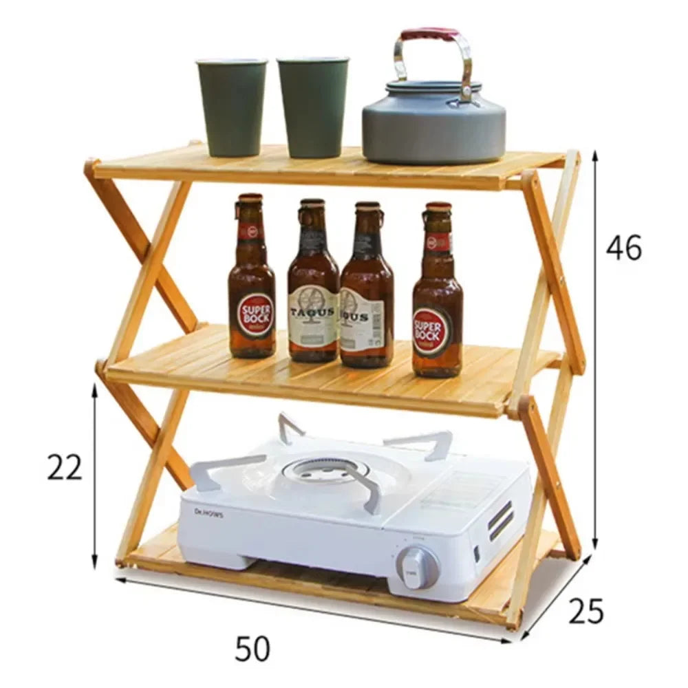 Multi-Tier Portable Folding Bamboo Camping Rack – Durable, High-Capacity & Versatile Picnic Table