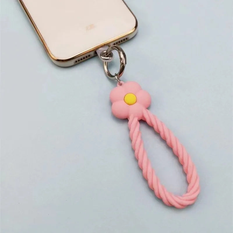 INS Color Flower Silicone Phone Lanyard | Cute Hand Rope & Keychain for Girls!