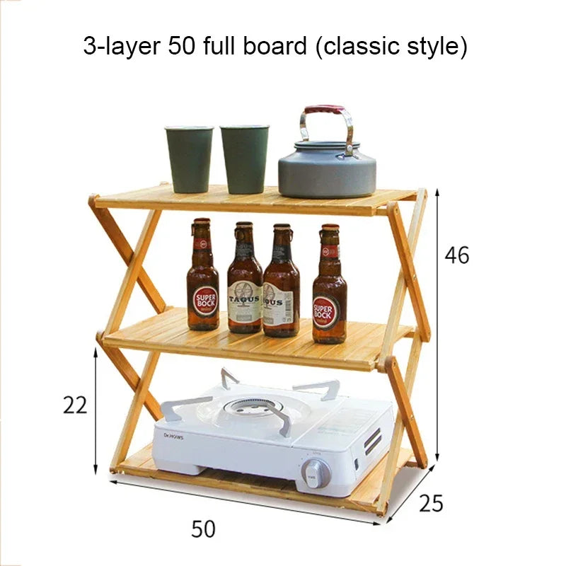 Multi-Tier Portable Folding Bamboo Camping Rack – Durable, High-Capacity & Versatile Picnic Table