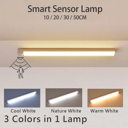 LED Motion Sensor Bar Light Rechargeable Induction Night Light Portable Cordless Magnetic Cabinet Lamp for Kitchen Room Bedside