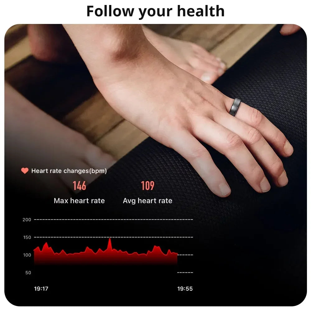 EIGIIS New R06 Smart Ring Men Women Heart Rate and Blood Oxygen Monitor IP68 & 5ATM Waterproof, Multi-sport Mode for Android IOS