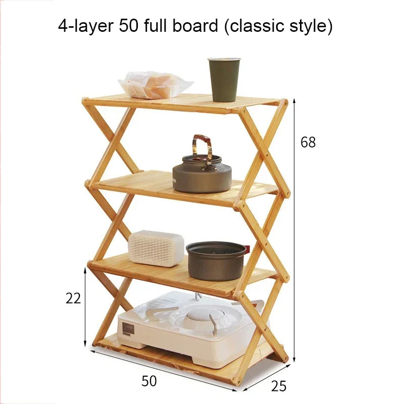 Multi-Tier Portable Folding Bamboo Camping Rack – Durable, High-Capacity & Versatile Picnic Table