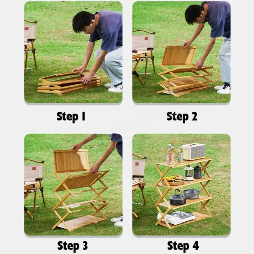 Multi-Tier Portable Folding Bamboo Camping Rack – Durable, High-Capacity & Versatile Picnic Table