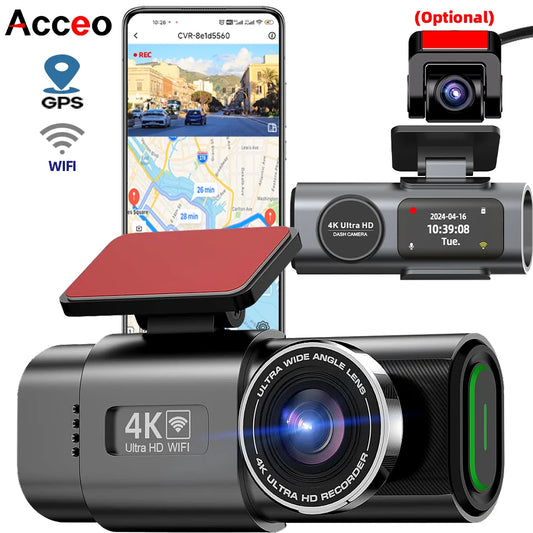 Dash Cam Dual Lens 4K UHD – Night Vision, Wi-Fi, GPS & 24H Parking Mode