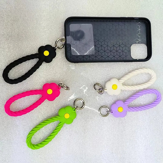 INS Color Flower Silicone Phone Lanyard | Cute Hand Rope & Keychain for Girls!